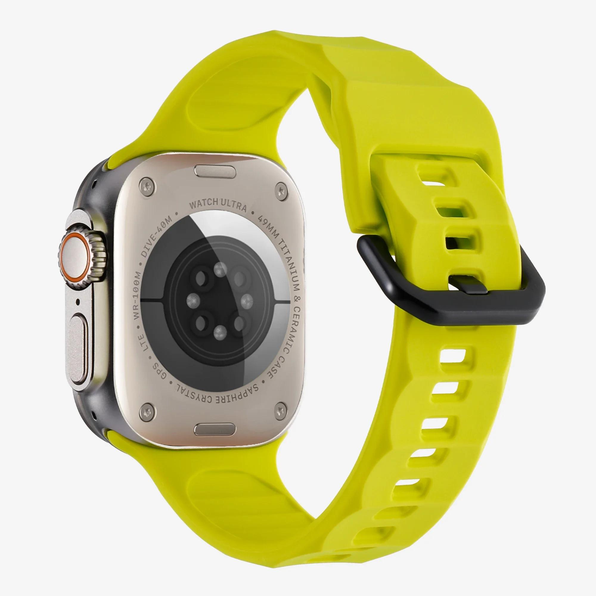 

Silicone Strap For Apple Watch Ultra 3 49mm 11 10 9 8 7 46mm 42mm 45mm 41mm Wave Style Bracelet Band iWatch 654 SE 44/40mm Belt Ultra 49mm флуоресцентный зеленый