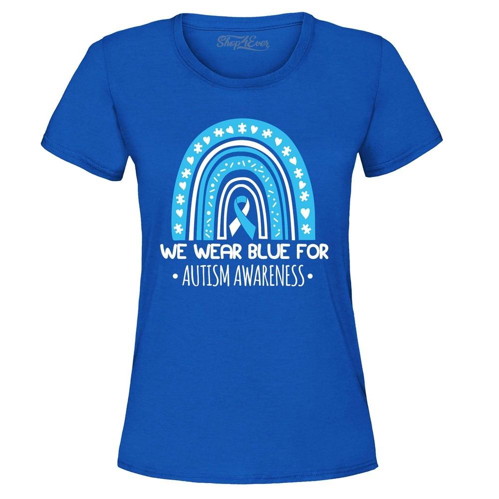 

We Wear Blue for Autism Awareness Rainbow Women s T-Shirt Autism Shirt XL