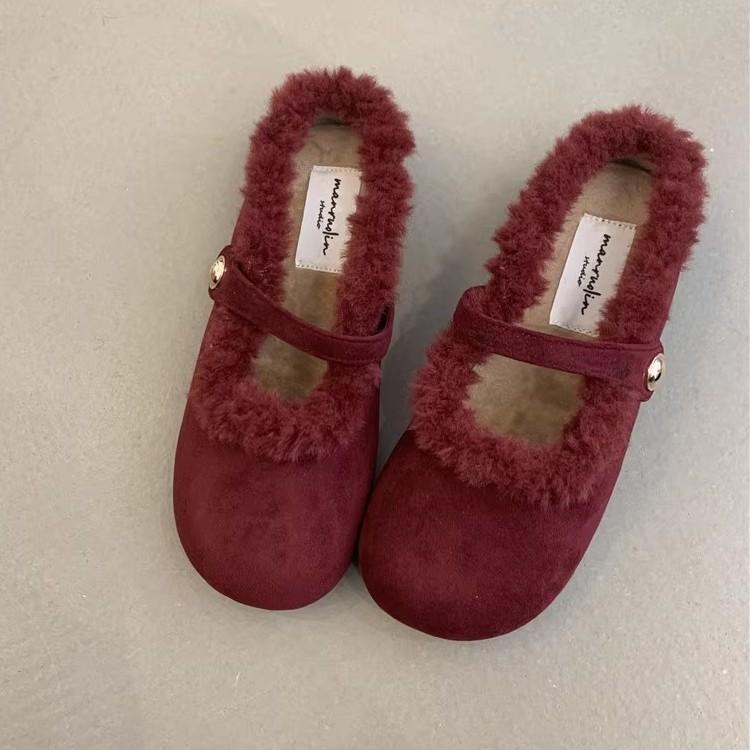 2025 new French temperament elegant leopard print one word velvet bag head half slippers gentle fairy fluffy shoes woman