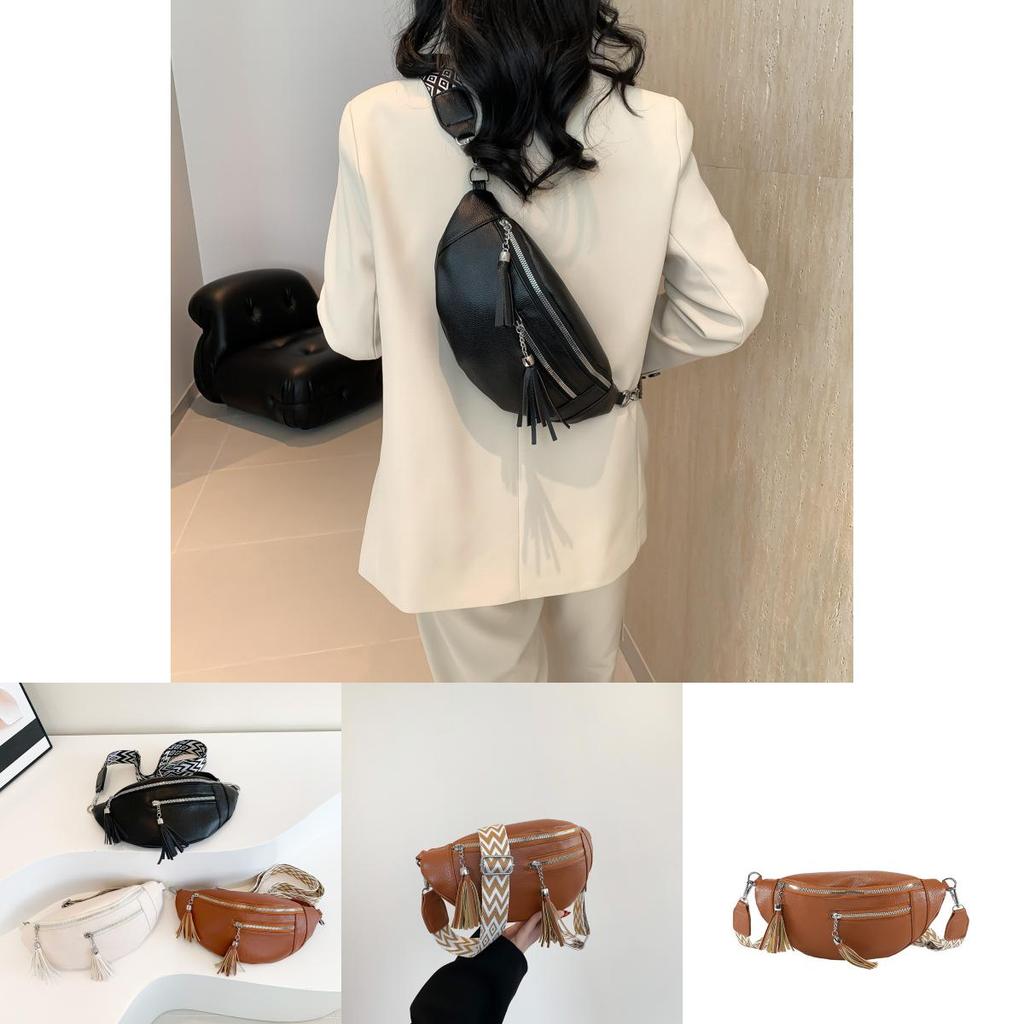 Stylish 2024 New Womens Slouchy Shoulder Bag In Black Beige Brown With Chic Tassel Design