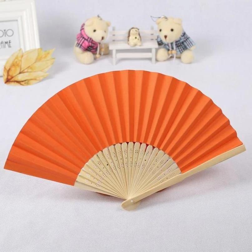 1 Pcs 7-inch Folding Paper Fan Dance Wedding Party Lace Silk Folding Hand Held Solid Color Fan