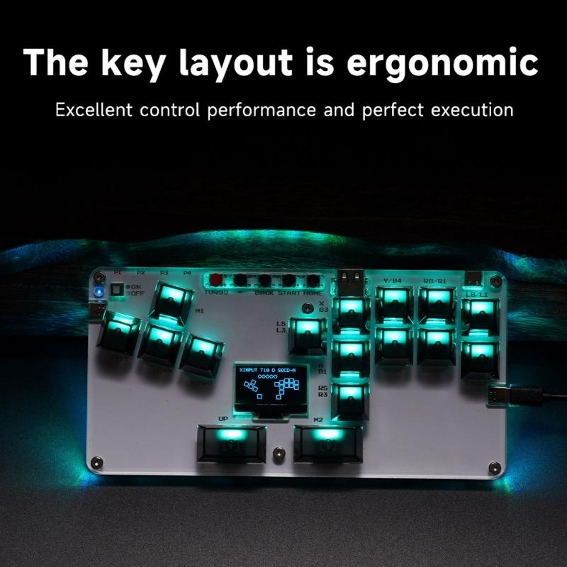 16Keys Gaming Keypad All Button Leverless Controller Arcade Stick for PC with Light Display