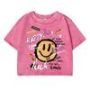 Happy To Luck Cartoon Printing Women Washed Shrot Clothes Casual Fashion Tshirts Street Breathable Tee Tops Summer T Shirts