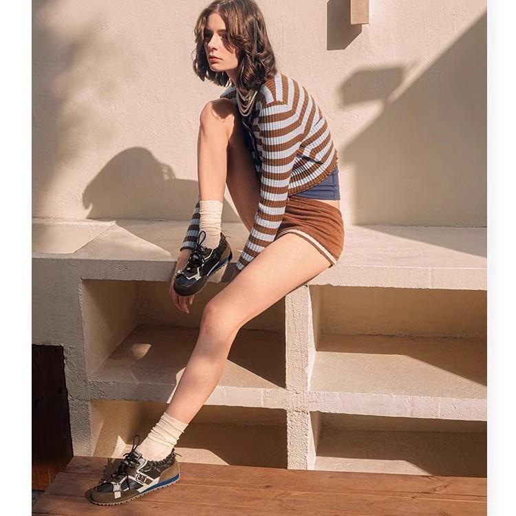 Retro German training shoes women's 2025 new color matching Forrest Gump shoes flat comfortable sports lace-up red casual shoes women