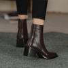 Móda NOVÉ Podzim/Zima Dámské Boty Boty z Pravé Kůže pro Ženy Čtvercová Špička Robustní Podpatek Boty Zip Kotníkové Boty Stručné Moderní Boty
