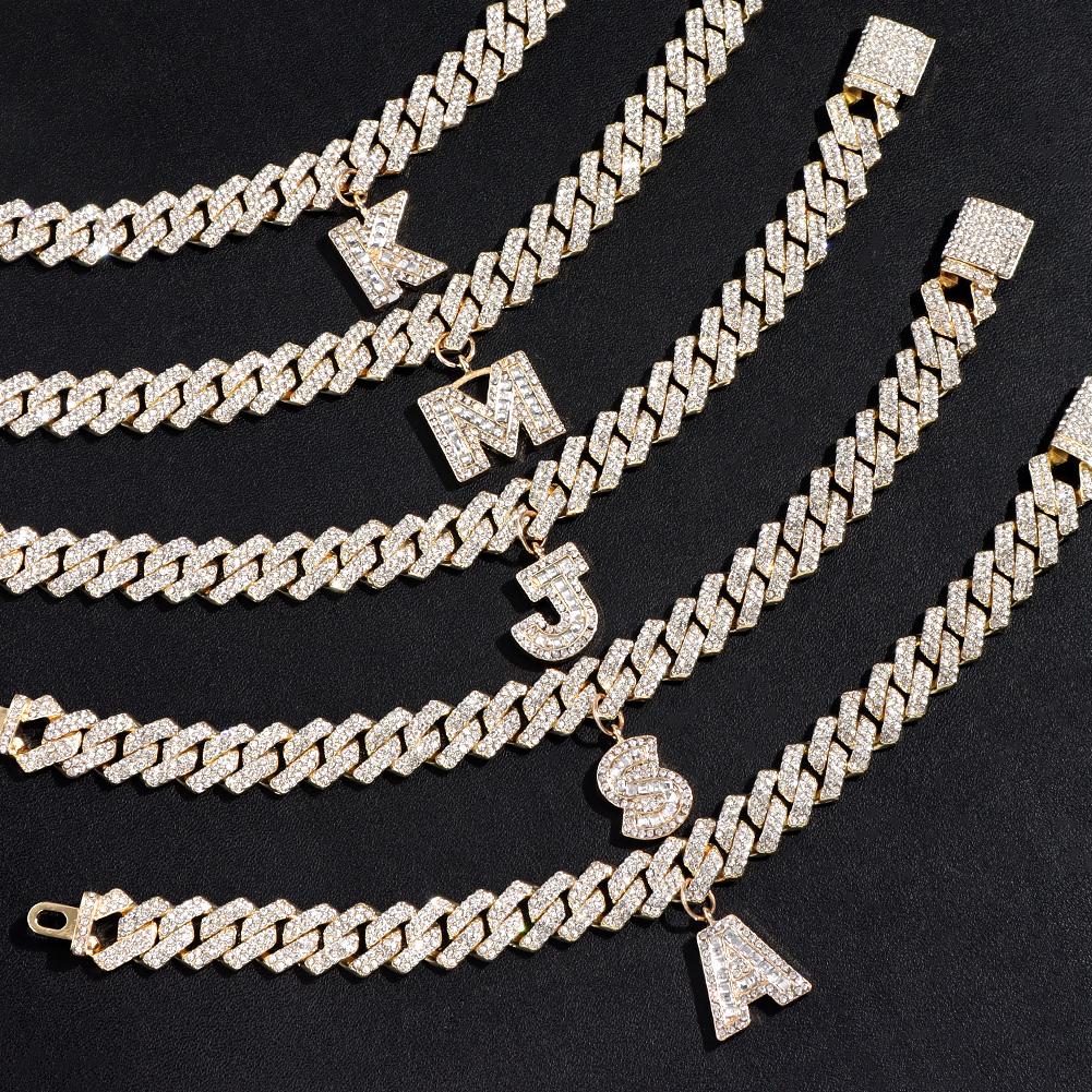 Bling Iced Out A-Z Letter Initial Cuban Link Chain Anklets For Women Hip Hop Chunky Cuban Anklet Bracelet Beach Barefoot Jewelry