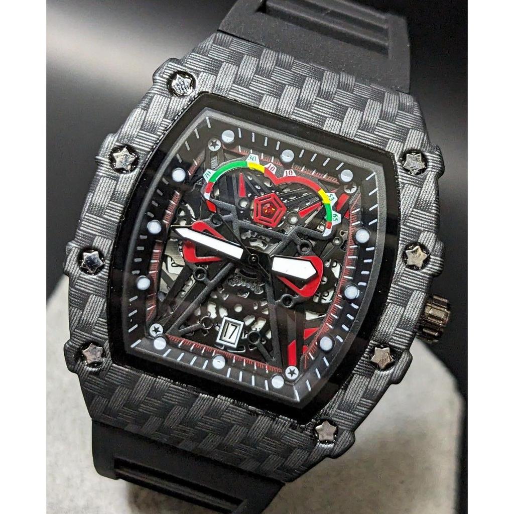 Used New Wristwatch Richard Mille Type Quartz Homage Watch Rubber Tonneau Carbon