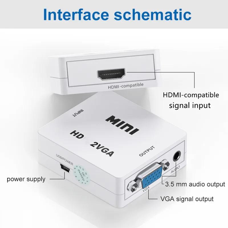 1080P HDMI til VGA-konverter med lyd VGA til HDMI-konverter HDMI-adapter for projektor DTV TV HDVD bærbar PC