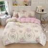 Printing Floral Bedding Set Soft Ins Single Double Queen Size Duvet Cover Flat Sheet Pillowcase Girls Home Totel Bed Linens