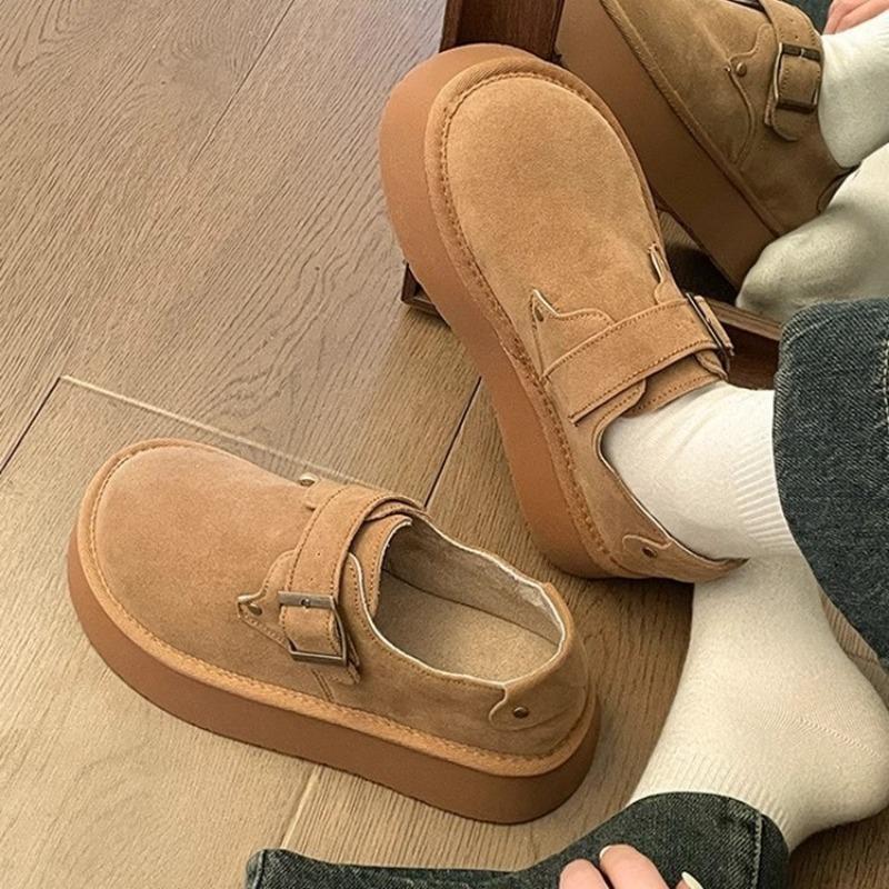 Damskor Plattform Damskor Casual Sneaker Rund Tå Loafers med Päls Låg Skärning Slip-on Allround Träskor Klänning Ny