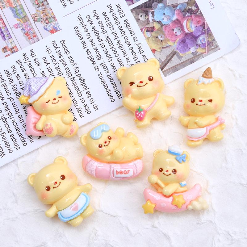 Sleepy Bear Cartoon Charms & Hair Clips - DIY Resin Shoe Decorations
