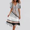 Women's Summer Texture Printed Casual Wrap V Neck Ruffled Hood Short Sleeves Belt A-Line Ruffle Hem Midi Sundress