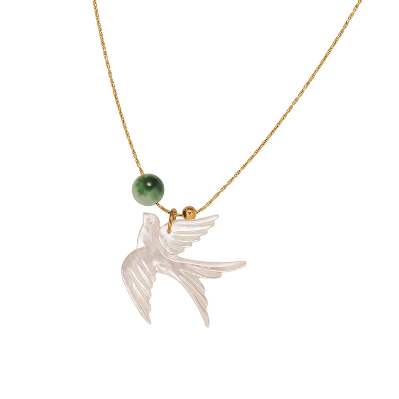 

Elegant Swallow Bead Necklace New Chinese Style Clavicle Chain User Friendly Alloy Resin Jewelry for Women Daily Wear зелёный
