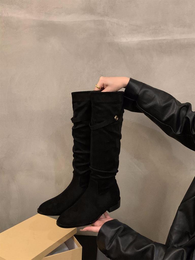 Thick Heel Pointed Thin Long Boots Women's Shoes 2025 New Autumn and Winter Piled Boots Medium Tube Knight Long Boots