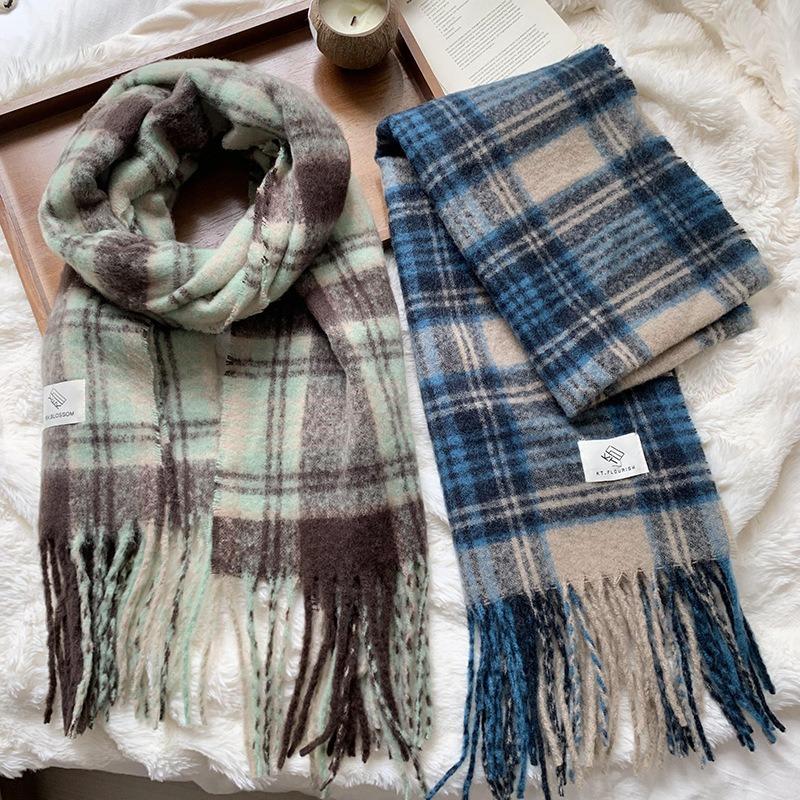 Scarf women's high-end sense autumn and winter new imitation cashmere plaid college style tassel warm scarf shawl