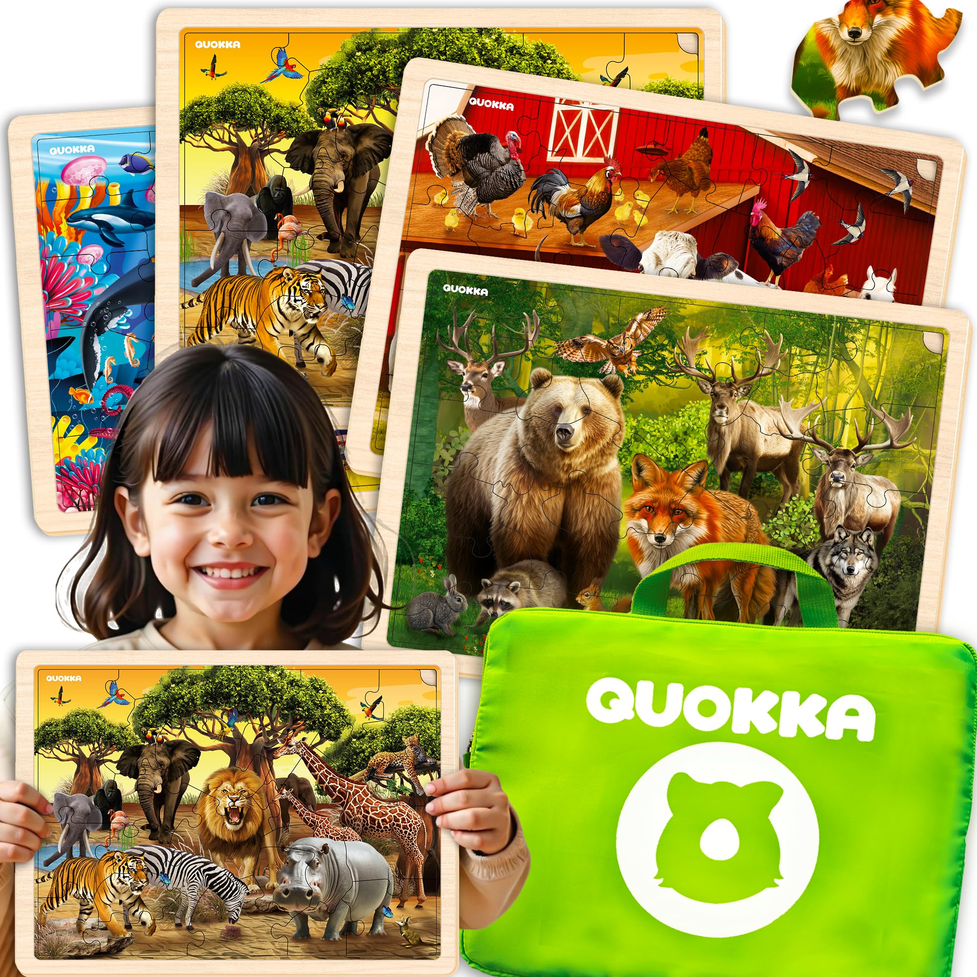 

QUOKKA Деревянный набор пазлов из 24 штук Возрастной Монтессори Обучающий пазл для возраста Море и Ферма Обучающая игра для мальчиков и девочек Возраст 4, Штук, 3-5, 4-6,
