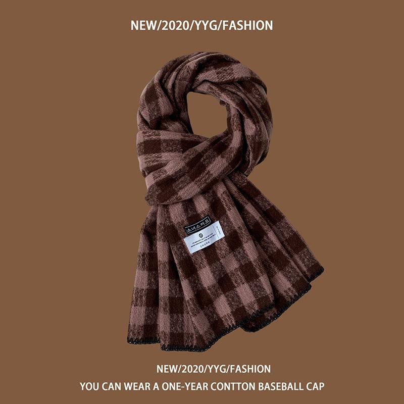 New Winter Thickened Korean Style Student Shawl Dual Purpose Warm Scarf Green Retro Plaid Scarf for Women