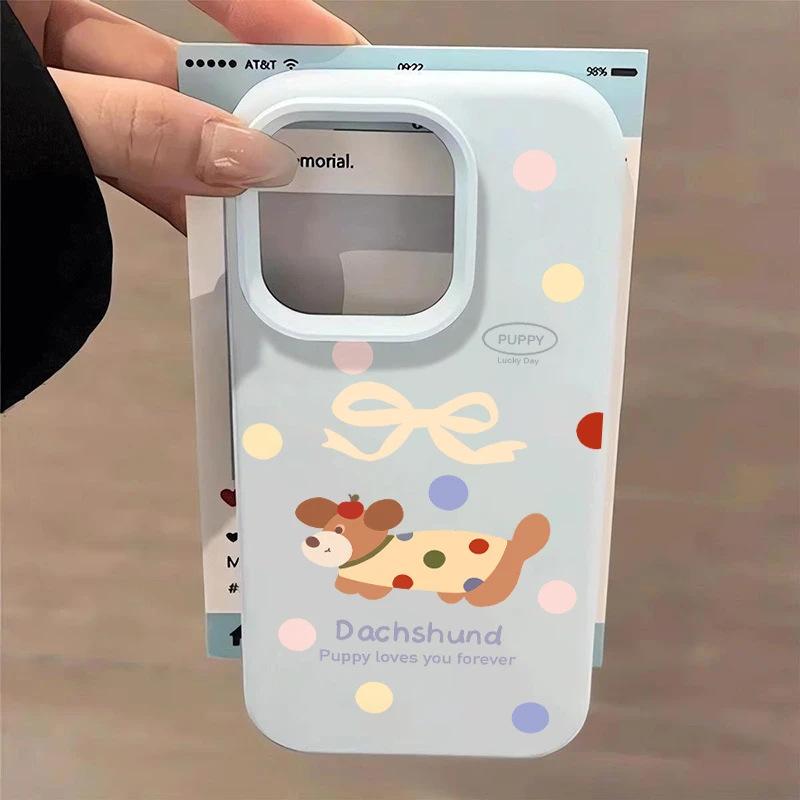 ins Color Polka Dot Dachshund for Apple 16/17Promax Mobile Phone Case IP15 Glutinous Rice Liquid 14 Niche