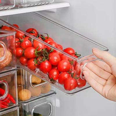1-3 unidades Organizadores de Geladeira com Alça Plástico Transparente Despensa Comida Congelador Ferramenta Caixa de Armazenamento Empilhável Acessórios de Geladeira