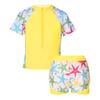 Front Zipper Closure Short Sleeves Stand Collar Tops + Elastic Waistband Shorts Floral Print Quickly Dry Swimwear 2Pcs Sets