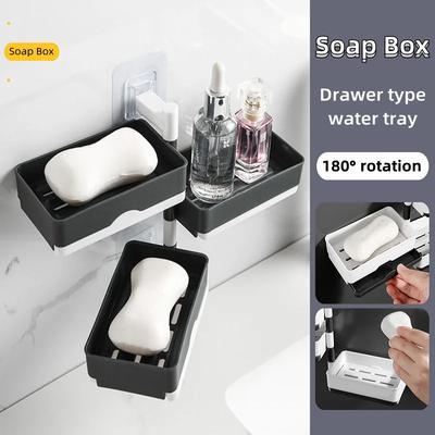 Seifenbox ohne Bohren Drehbar 2/3/4 Schichten Seifenhalter Behälter Zuhause Wandmontierter Seifenhalter Badezimmer Aufbewahrungsbox Zubehör