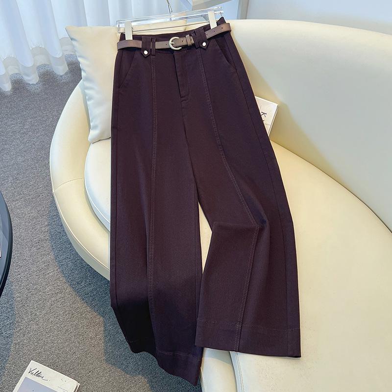 

Женские джинсы цвета хаки с высокой посадкой и прямыми штанинами - 2025 Осень Укороченные, Свободные, Приталенные, Маленький размер. L /28 for 110-120 jin фиолетовый