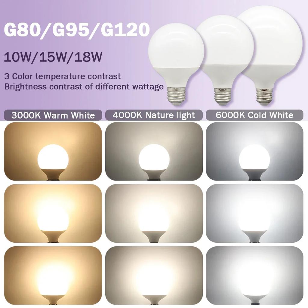 1-6PCS LED Bulb E27 10W 15W 18W AC 220V 127V G80 G95 G120 Energy Saving Global Light Lampada Ampoule Led Lamp Vanity Light Bulbs