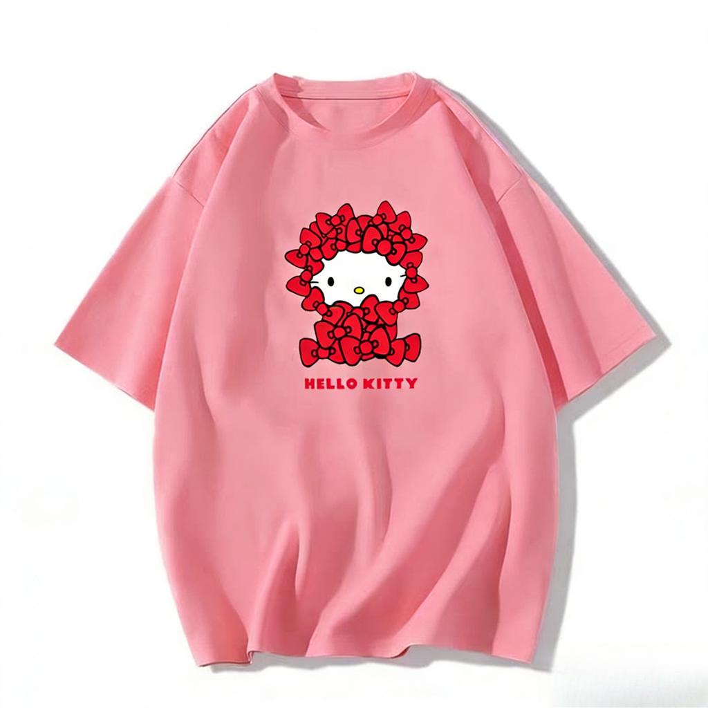 2026 New Hello Kitty Tee Soft Cotton Short Sleeve Crew Neck Cute Print Lightweight Summer Top for Women Daily Casual Wear