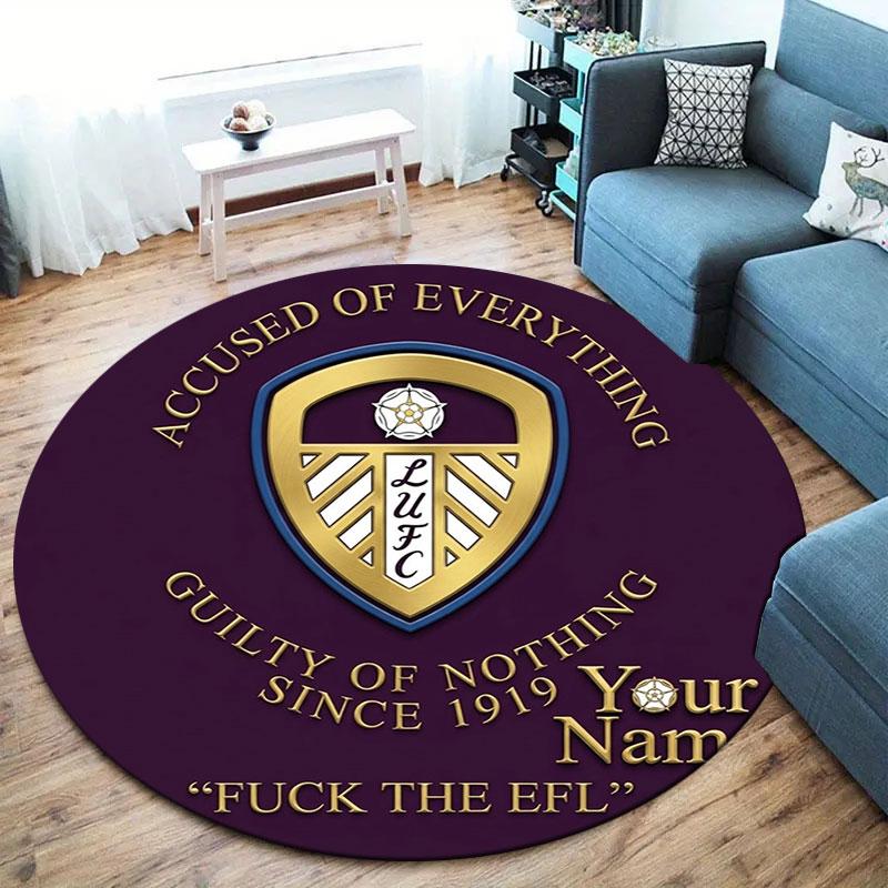 Leeds United Custom Name Round Area Rug,Carpet Rug for Living Room Bedroom Sofa Playroom Decor,Non-slip Floor Mat