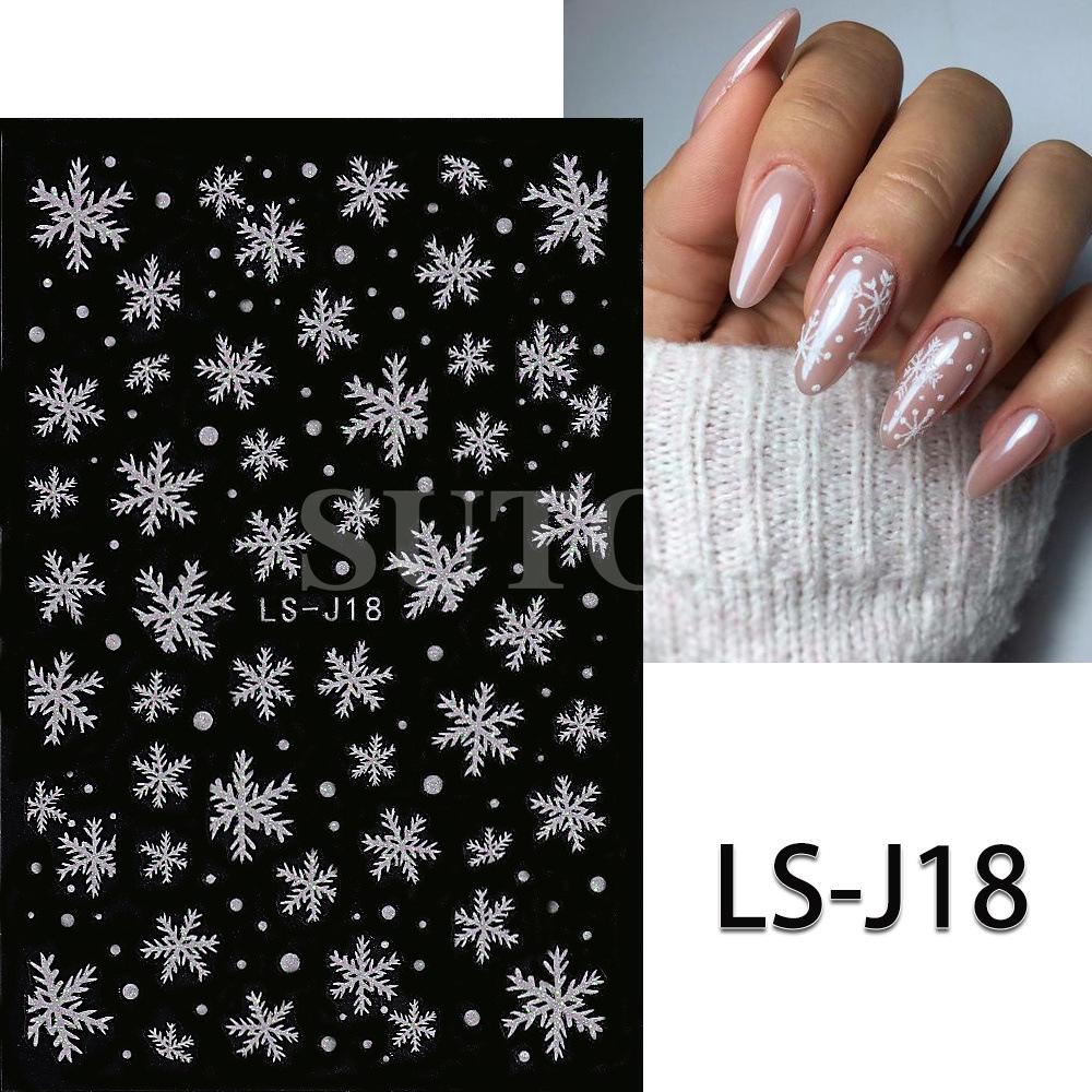Winterweiße Weihnachts-Nagelsticker: Glitzernde Schneeflocken-, Herz- und Rentierdesigns