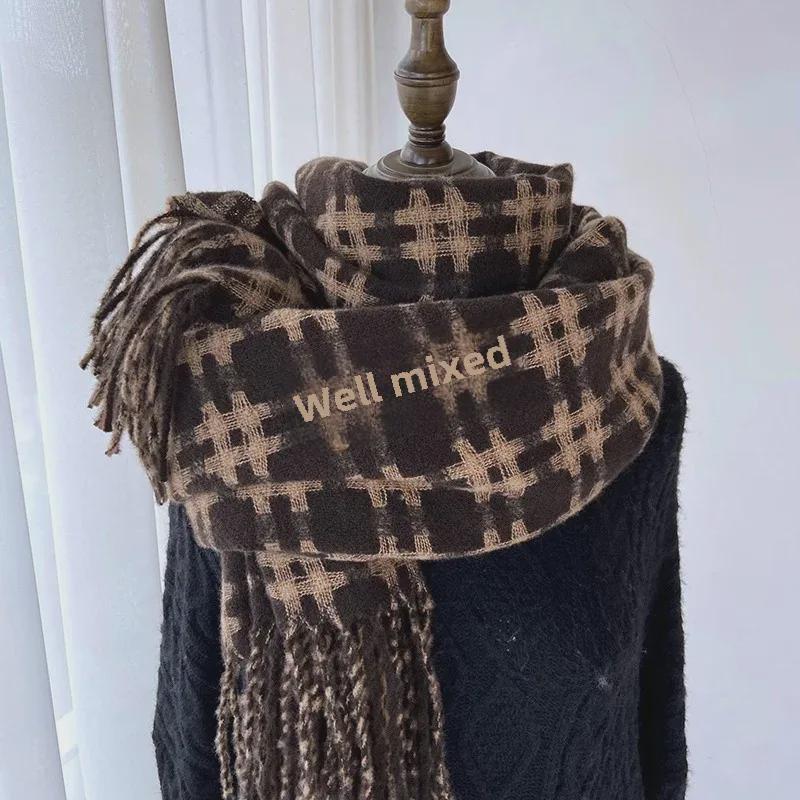 2024 Winter Women's Plaid Scarf: Korean Retro Style, Warm Imitation Cashmere Shawl for Students and Couples