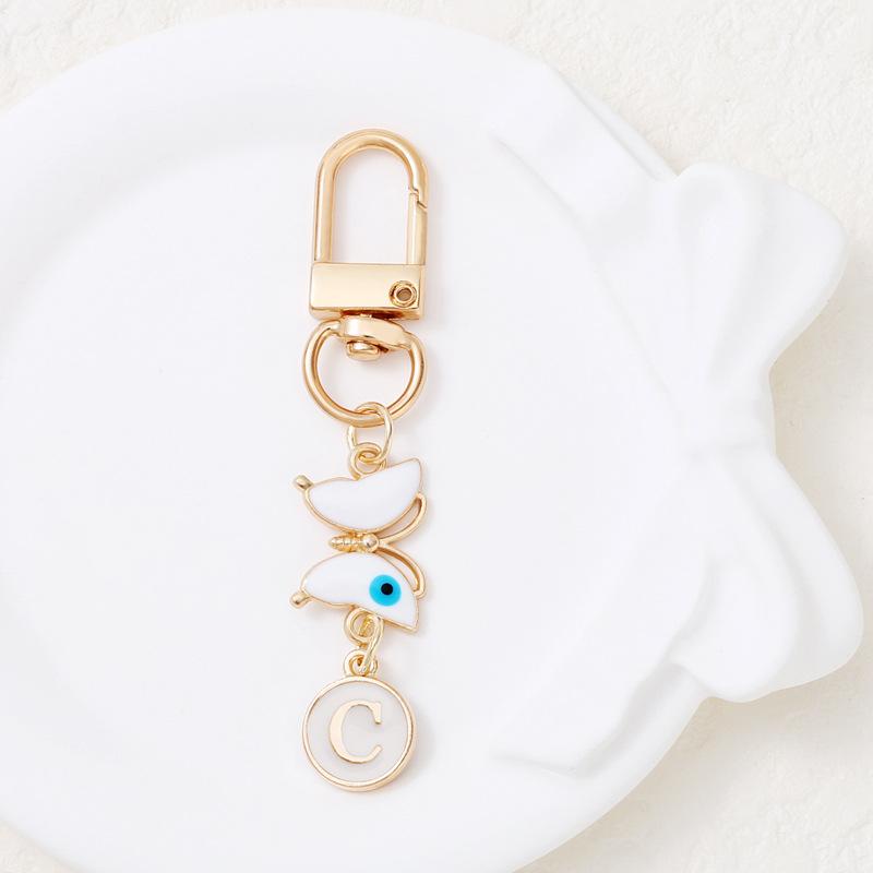 Fashion Butterfly Letter Keychain Fashion Round A-Z Initial Letter Keyring Charms Bag Pendant Decoration Car Key Holders Gift