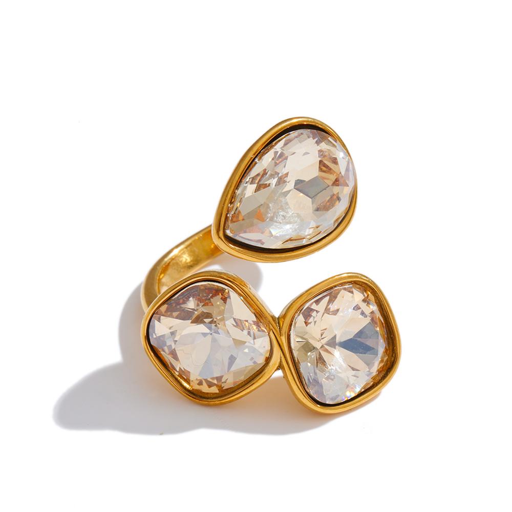

Yhpup Stainless Steel Colorful K9 Crystal Open Adjustable Ring 18K Golden PVD Plated Fashion Finger Jewelry Water Resistant resizable
