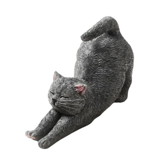 

Mini Cat Figurines Cute Resin Cat Stretching Statue Small Kitten Sculpture for Indoor Home Office Shelf Desktop Decor H