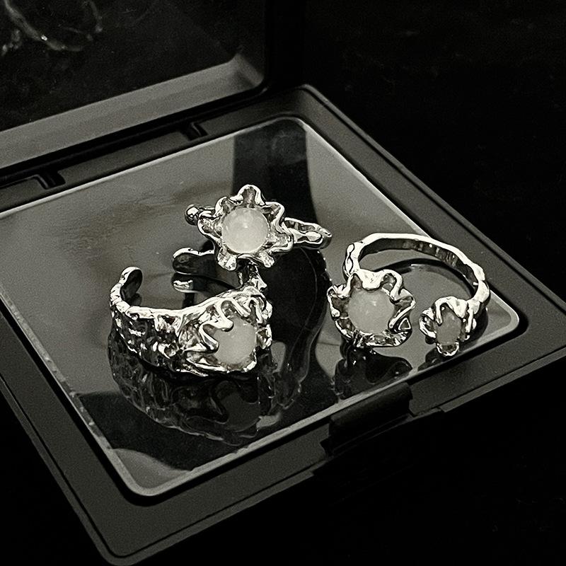 French Irregular Gemstone Open Ring Premium Moonstone Opal Sweet Cool Trendy Female Index Finger Ring