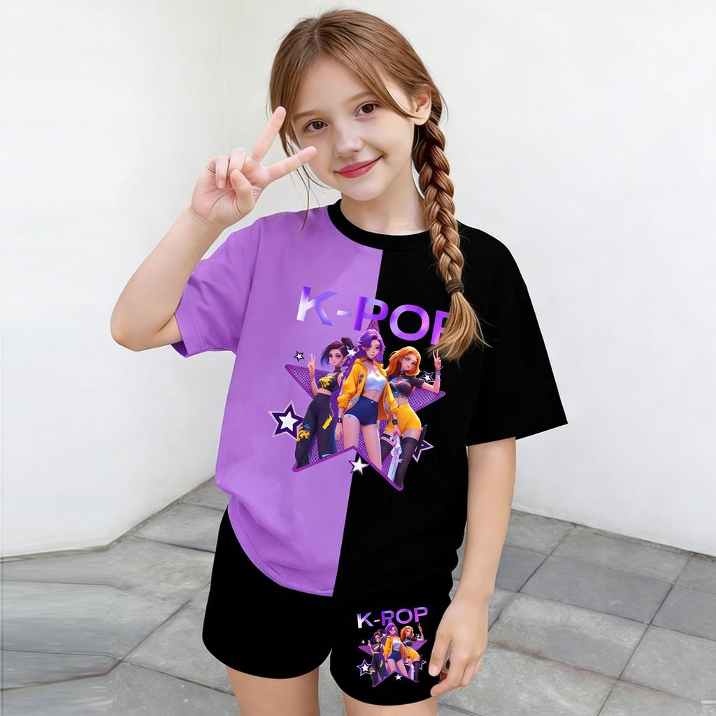 Children's Casual Short-sleeved Printed Short-sleeved Top And Shorts Two-piece Set
