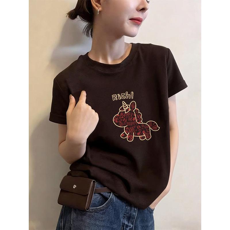 Women s Stylish Slimming Short Sleeve Pure Cotton T-shirt for Spring, Summer, Autumn 2XL