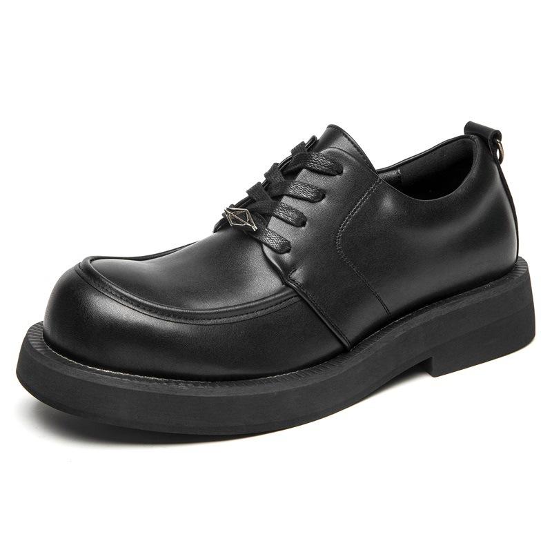 

New breathable leather round head niche derby big head platform leather shoes casual trend versatile commuter men s shoes 44