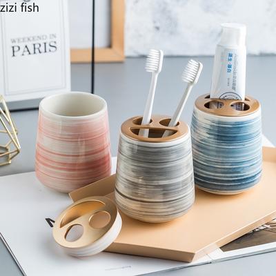 Ceramics Home Use Bathroom Supplies Mouthwash Cup Toothbrush Cup Hand Painting Bathroom Accessories Toothbrush Toothpaste Holder