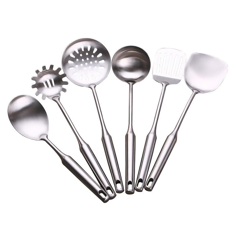 316 Stainless Steel Kitchen Utensil Set, 6 Pcs Cooking Tools Including Wok Spatula & Skimmer for Home Restaurant Use