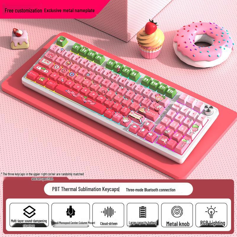 98-Tasten Kabellose Bluetooth Tri-Mode Mechanische Tastatur mit Blauen, Schwarzen, Braunen, Roten Schaltern - RGB für Gaming, Büro, Esports, Mädchen.