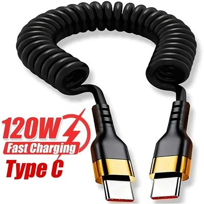 Typ-C auf Typ-C Schnellladekabel PD 120W 6A Spiralkabel Ausziehbar Typ C Kabel Auto Handy Ladekabel Für iPhone Samsung
