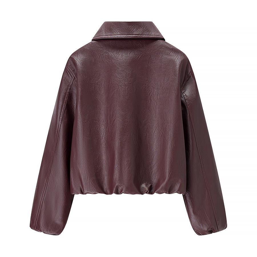 European and American style, new women's clothing, fashionable, casual, versatile lapel long-sleeved leather jacket
