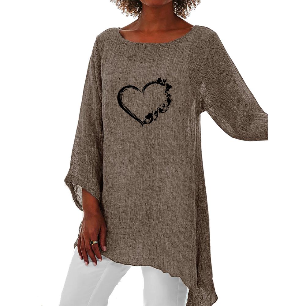 

Женская тонкая длинная рубашка на весну и лето, женский повседневный топ с длинными рукавами 3/4, модный принт, свободная рубашка больших размеров с круглым воротником XXXXL хаки