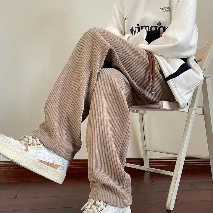 

Мужские широкие спортивные брюки цвета хаки вельвета - повседневные спортивные брюки на бархатной подкладке на осень/зиму M