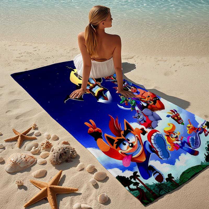 proof beach towel with a Crash Bandicoot pattern - soft,absorbent,quick-drying,machine washable - perfect for swimming,camping,bathing
