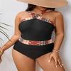 Fato de Banho Peça Única Floral Patchwork Halter Plus Size para Mulheres 2026