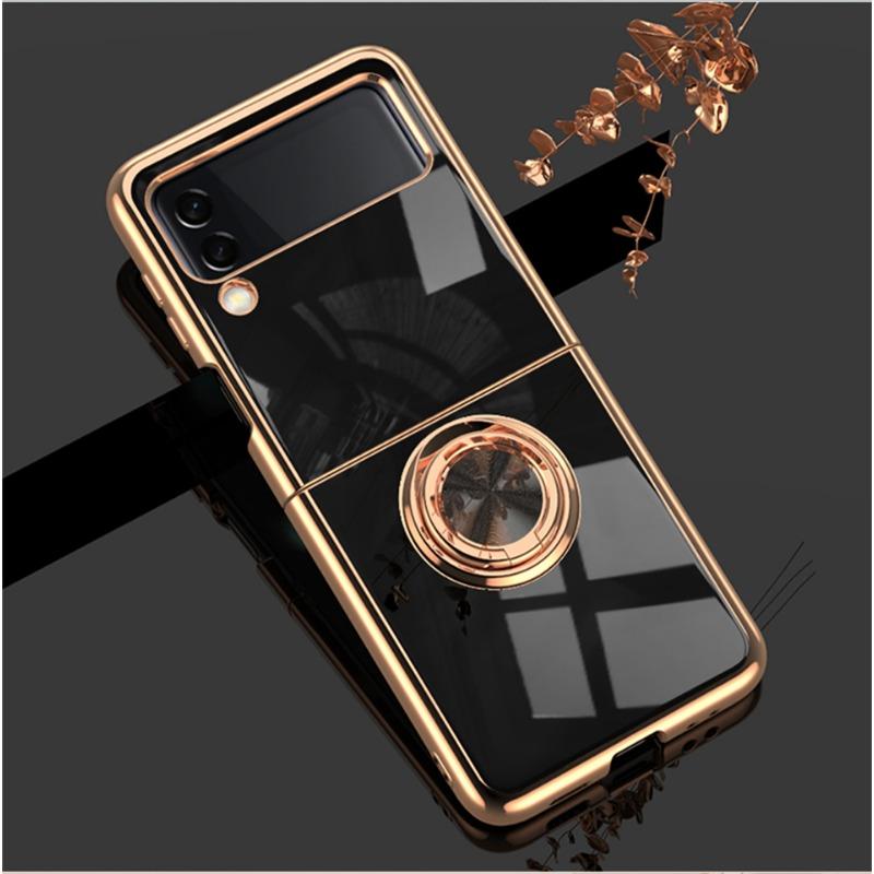 Suitable for Samsung Galaxy Z Flip6 Electroplated Mobile Phone Case ZFlip3 Ring Bracket Magnetic Car Protection Case