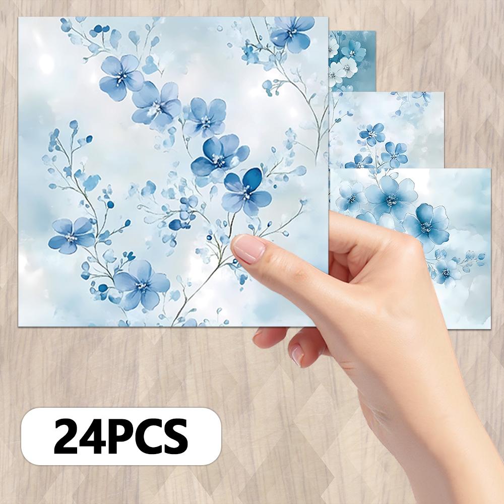 24st, Blått Blommigt Tema Scrapbokspapper, A5 Storlek, DIY Dagböcker, Materialpapper, Grattiskort, Fotoalbum, Hantverk, Dekoration