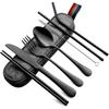 8PCS Portable Tableware Reusable Travel Cutlery Set Camp Utensils Set Chopsticks Fork Spoon Knife for Outdoor Picnic Kitchen